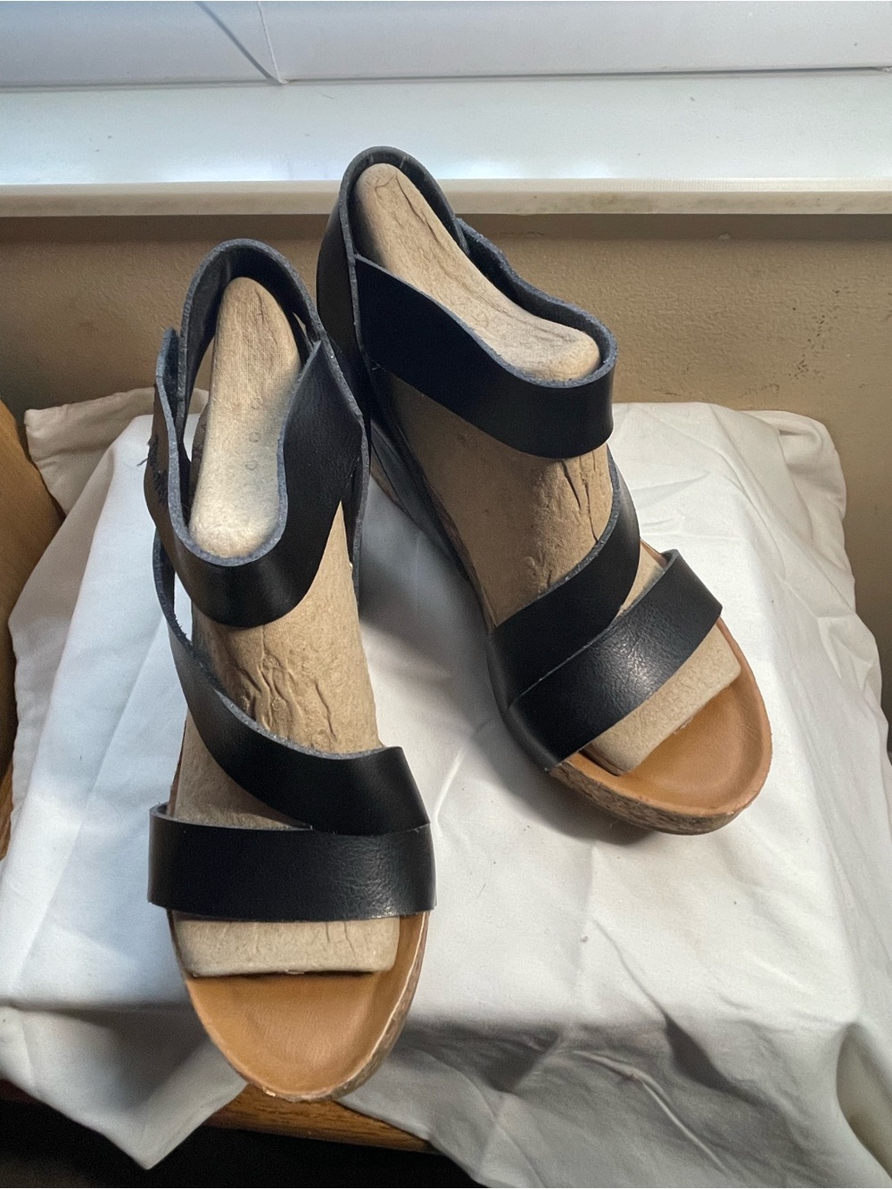 Blowfish Black Leather Strappy Wedge Sandals